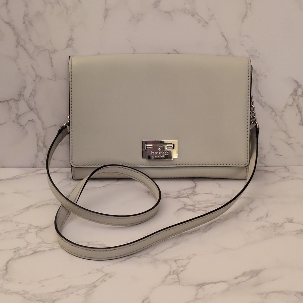 Kate Spade Fiona Leather Off-White/Cream Crossbody Bag with Silver Accents